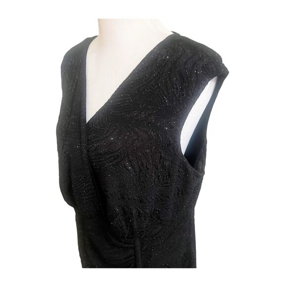 Alfani Faux Wrap Dress Ruched Black Metallic Sparkly Midi Plus Size 16W Holiday - Picture 4 of 15